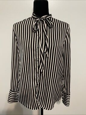 HM Black & White Striped Tie-Neck Blouse